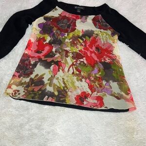 INC International Concepts Floral Long Sleeve Top - Black and Red